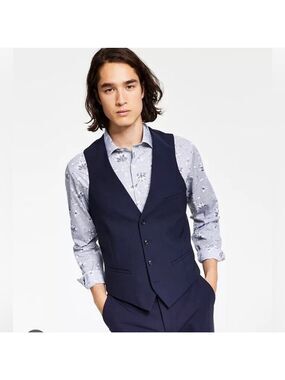 BAR III Men's Navy Slim Fit Solid Wool Suit Vest - NWT